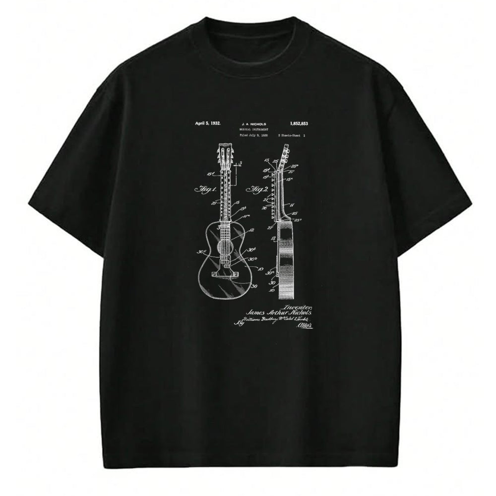 Guitar Lover Shirt, Funny Guitar UnisexT-Shirt/Hoodie/Sweatshirt HLT00 - Acoustic Guitar Vintage Patent Print 1932 T-Shirt - Black, Unisex-Adults, Small, Long Sleeve