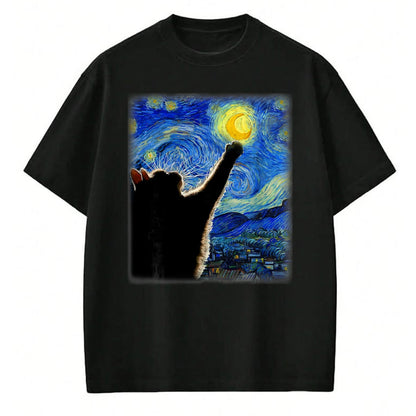Best Thanksgiving Family Shirt , Funny Thanksgiving UnisexT-Shirt/Hoodie/Sweatshirt HLT00 - Starry Night Cat, Van Gogh Cat, Cat Lover, Cat Mom, Cat Dad T-Shirt, Black