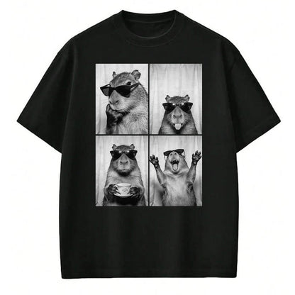 Cute Capybara Shirt, Funny Capybara Unisex T-Shirt/Hoodie/Sweatshirt HLT00 - Funny Capybara Photobooth, Capybara with Sunglasses, Rodent T-Shirt, Men, Black, 3X-Large