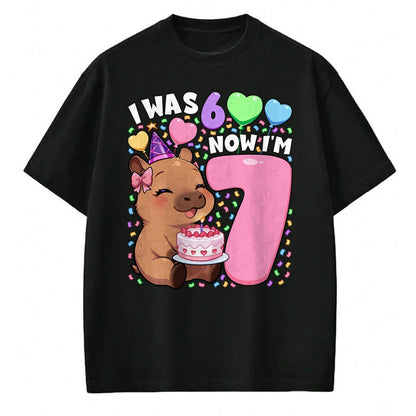 Cute Capybara Shirt, Funny Capybara Unisex T-Shirt/Hoodie/Sweatshirt HLT00 - I was 6 Now I_m 7 Shirt  Kawaii 7th Capybara 67 Birthday T-Shirt