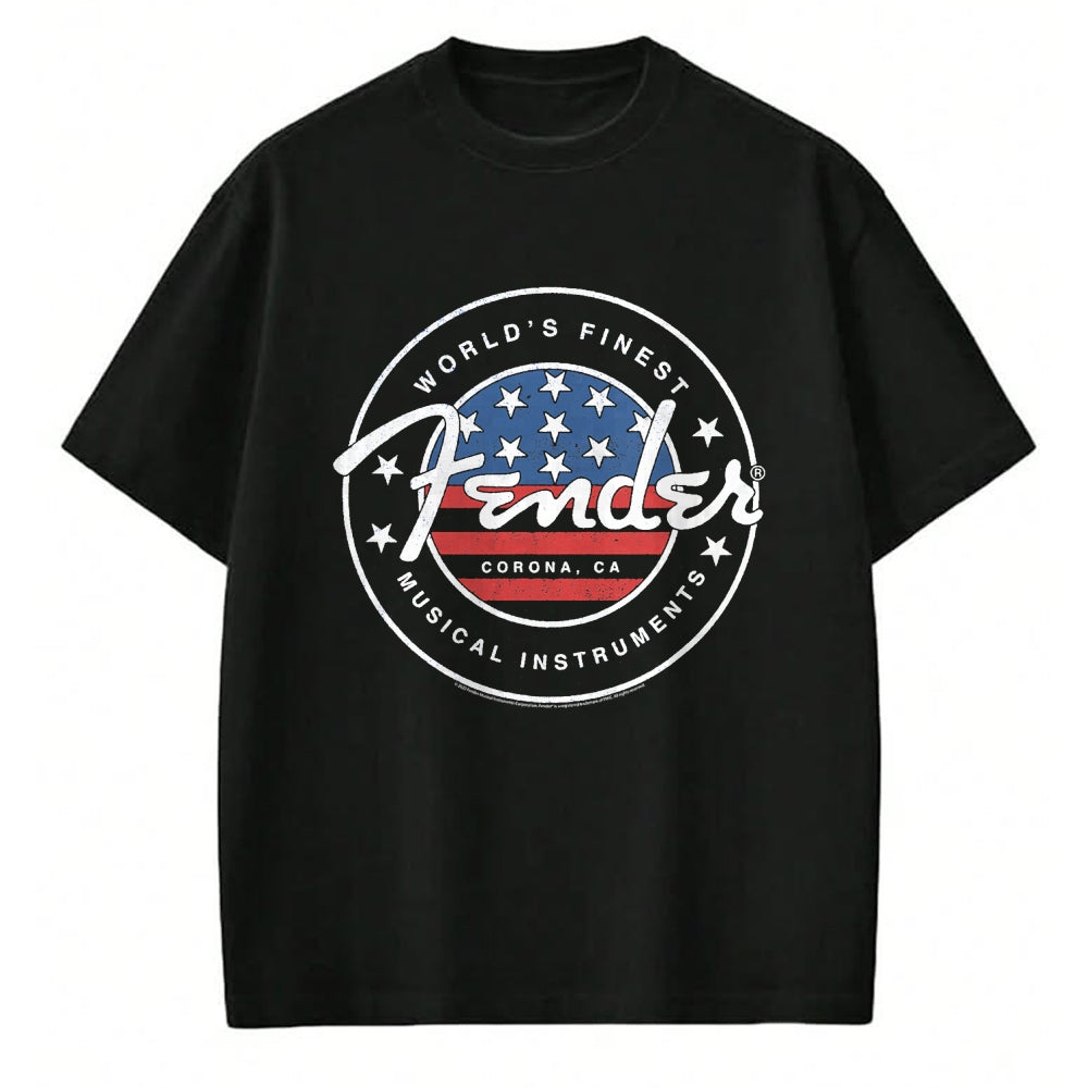 Guitar Lover Shirt, Funny Guitar UnisexT-Shirt/Hoodie/Sweatshirt HLT00 - Fender American Flag Circle Stamp Logo T-Shirt