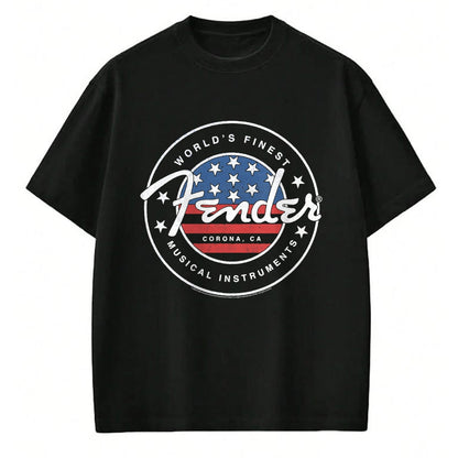 Guitar Lover Shirt, Funny Guitar UnisexT-Shirt/Hoodie/Sweatshirt HLT00 - Fender American Flag Circle Stamp Logo T-Shirt