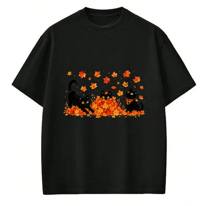 Best Thanksgiving Family Shirt , Funny Thanksgiving UnisexT-Shirt/Hoodie/Sweatshirt HLT00 - Cute Black Cats Playing in Fall Leaves Thanksgiving Autumn T-Shirt