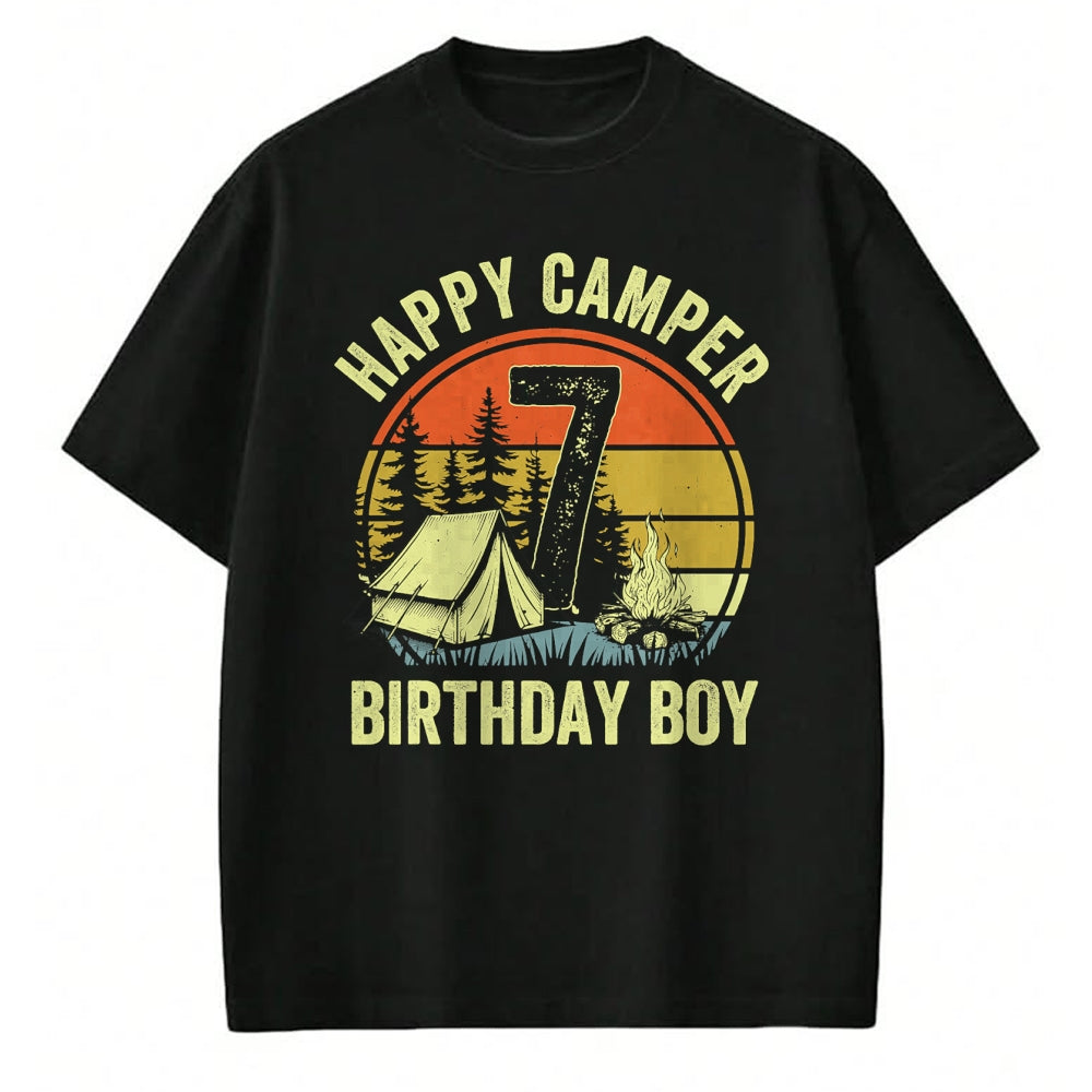 Funny Camping Shirt, Gift For Camping Lover Unisex T-Shirt/Hoodie/Sweatshirt HLT00 - Happy Camper 7 Funny Camping Campfire 7th Birthday Boy T-Shirt