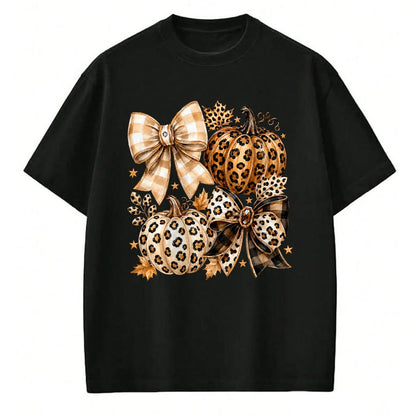 Best Thanksgiving Family Shirt , Funny Thanksgiving UnisexT-Shirt/Hoodie/Sweatshirt HLT00 - Coquette Bow Leopard Pumpkin Thanksgiving Autumn Fall Leaves T-Shirt