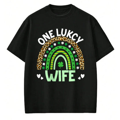 Best Wife Shirt, Wife and Husband Unisex T-Shirt/Hoodie/Sweatshirt HLT00 - Gift for wife T shirt, lucky wife   Womens One Lucky Wife Leopard Rainbow Saint Patrick's Day Tank T (1)