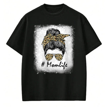 Gift for Mom Shirt, Funny Mom Unisex T-Shirt/Hoodie/Sweatshirt HLT00 - Mom Life Bleached Shirt Mom Life Leopard Messy Bun T-Shirt