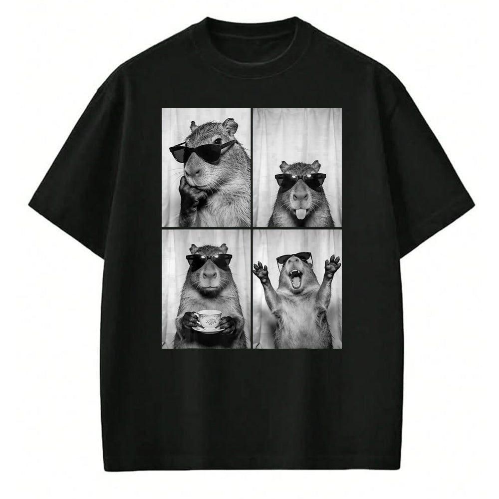 Cute Capybara Shirt, Funny Capybara Unisex T-Shirt/Hoodie/Sweatshirt HLT00 - Funny Capybara Photobooth, Capybara with Sunglasses, Rodent T-Shirt, Women, Black, X-Small