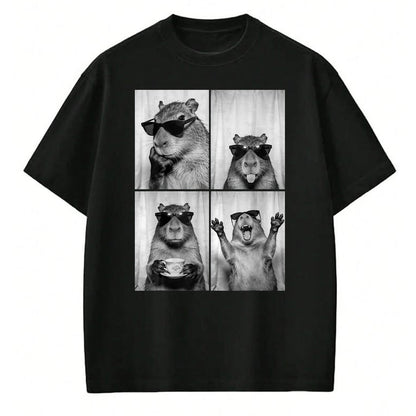 Cute Capybara Shirt, Funny Capybara Unisex T-Shirt/Hoodie/Sweatshirt HLT00 - Funny Capybara Photobooth, Capybara with Sunglasses, Rodent T-Shirt, Women, Black, X-Small