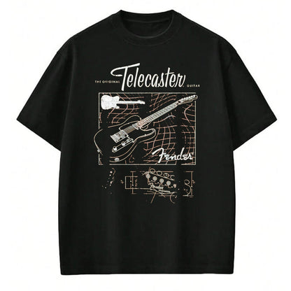Guitar Lover Shirt, Funny Guitar UnisexT-Shirt/Hoodie/Sweatshirt HLT00 - Fender The Original Telecaster Guitar Schematic Poster T-Shirt, Men, Black, 3X-Large