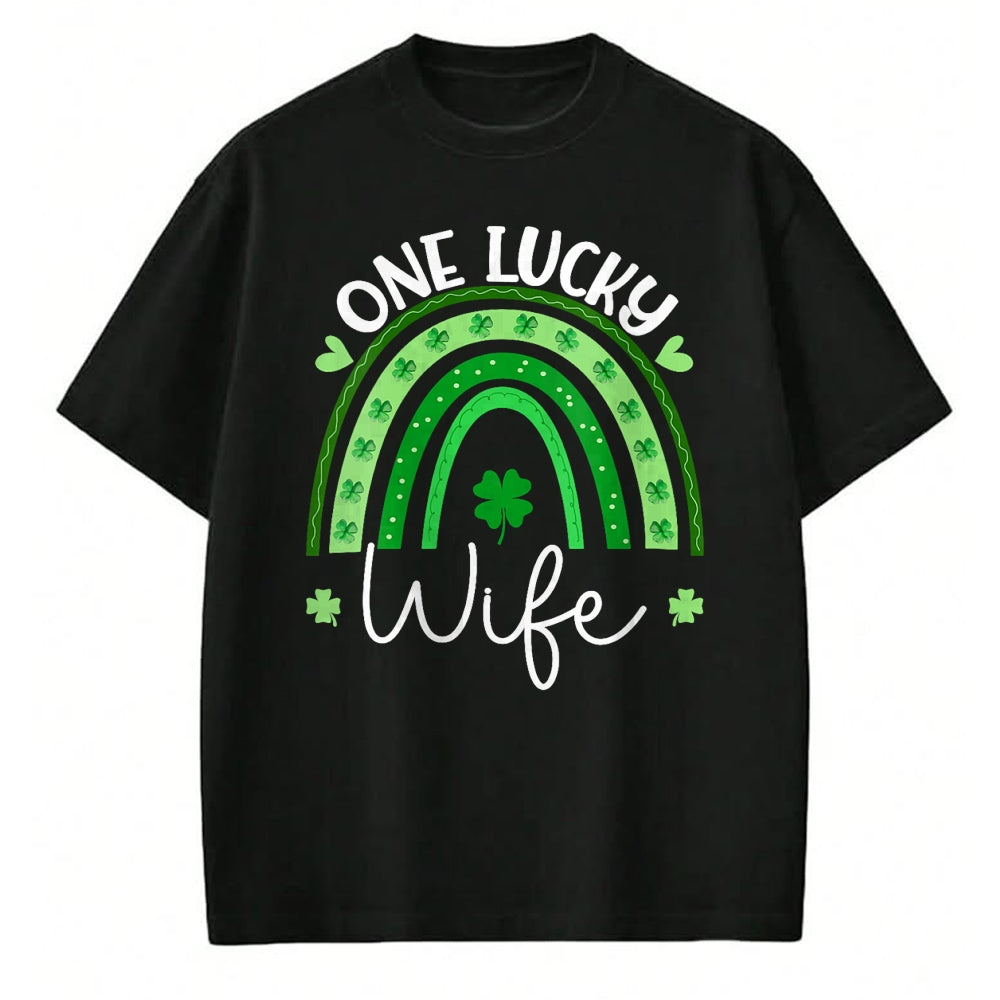 Best Wife Shirt, Wife and Husband Unisex T-Shirt/Hoodie/Sweatshirt HLT00 - Gift for wife T shirt, lucky wife   Womens One Lucky Wife Rainbow Irish St Patricks Day Shamrock V-N