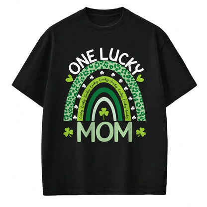 Gift for Mom Shirt, Funny Mom Unisex T-Shirt/Hoodie/Sweatshirt HLT00 - One Lucky Mom Leopard Rainbow St Patricks Day Clover Long Sleeve T-Shirt