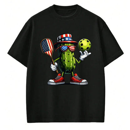 Funny Pickleball Shirt, Pickleball Lover Unisex T-Shirt/Hoodie/Sweatshirt HLT00 - 4th of July Patriotic Pickle Playing pickleball Paddle T-Shirt