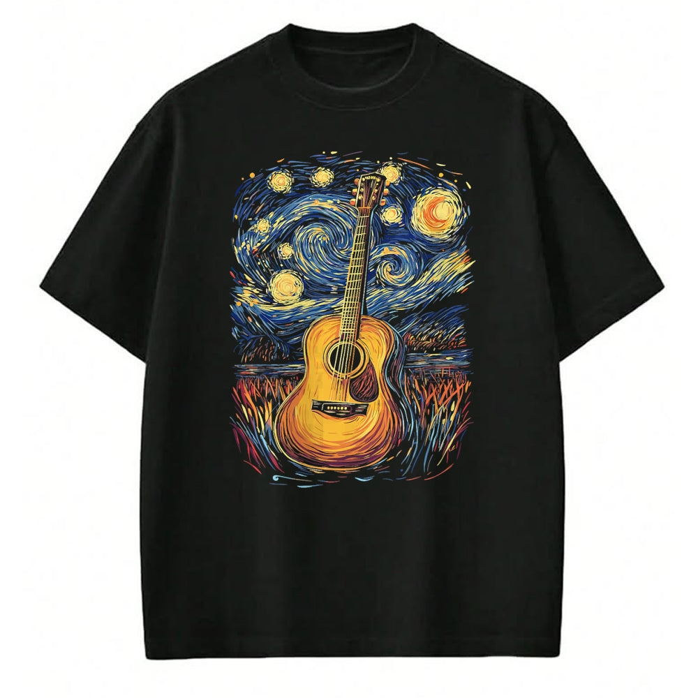Guitar Lover Shirt, Funny Guitar UnisexT-Shirt/Hoodie/Sweatshirt HLT00 - Starry Night Inspired Acoustic Guitar T-Shirt