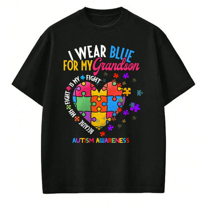 Best Grandpa Shirt, Proud Grandpa Unisex T-Shirt/Hoodie/Sweatshirt HLT00 - Grandma Grandpa I Wear Blue For My Grandson Autism Awareness T-Shirt