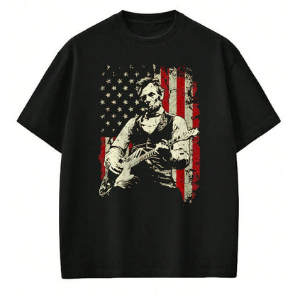 Guitar Lover Shirt, Funny Guitar UnisexT-Shirt/Hoodie/Sweatshirt HLT00 - Abraham Lincoln Playing Guitar Rock and Roll American Flag T-Shirt, Men, Black, 3X-Large