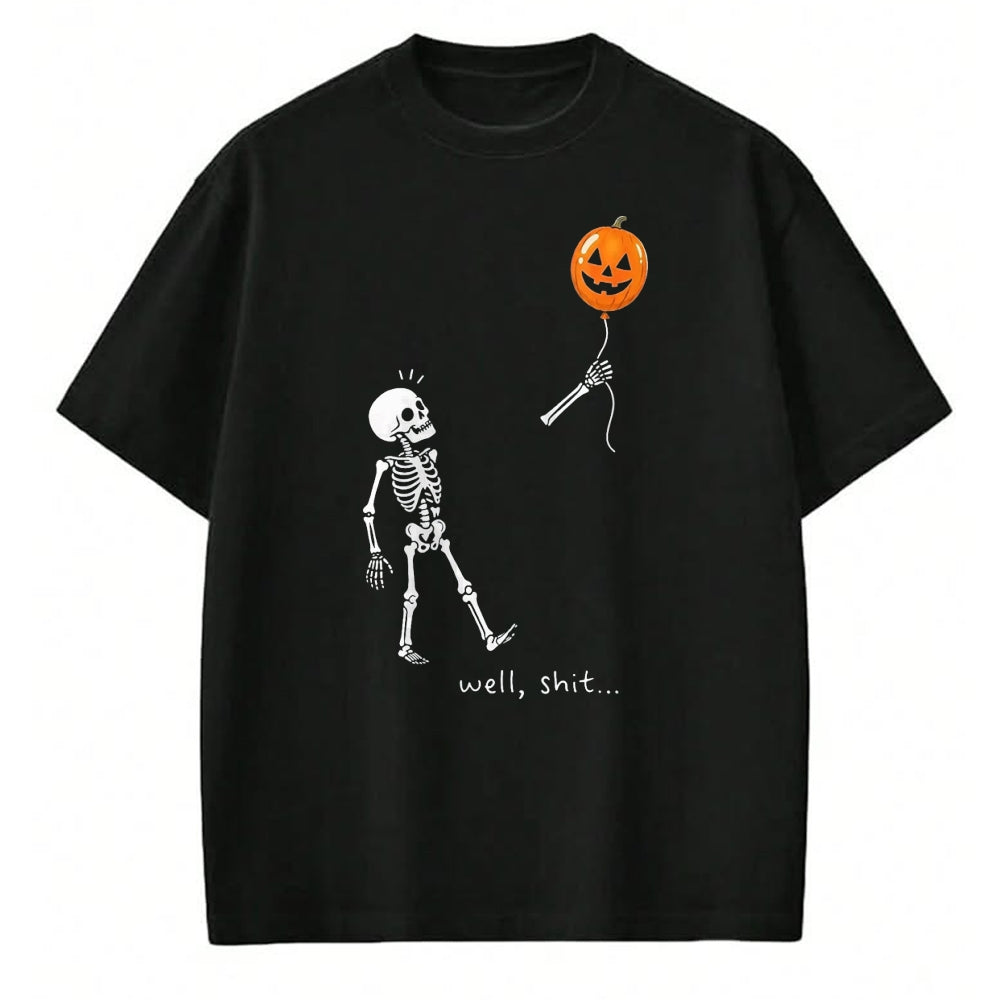 Best Thanksgiving Family Shirt , Funny Thanksgiving UnisexT-Shirt/Hoodie/Sweatshirt HLT00 - Well Shit Skeleton Holding Balloon Pumpkin Gothic Halloween T-Shirt, Men, Black, X-Large