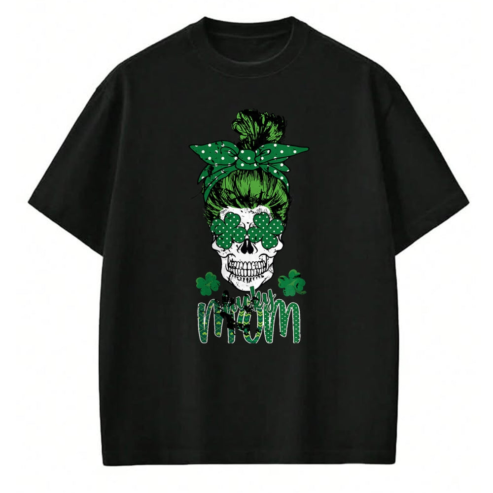 Gift for Mom Shirt, Funny Mom Unisex T-Shirt/Hoodie/Sweatshirt HLT00 - Lucky Mom St Patricks Day Irish Sugar Skull Head Gift Womens T-Shirt