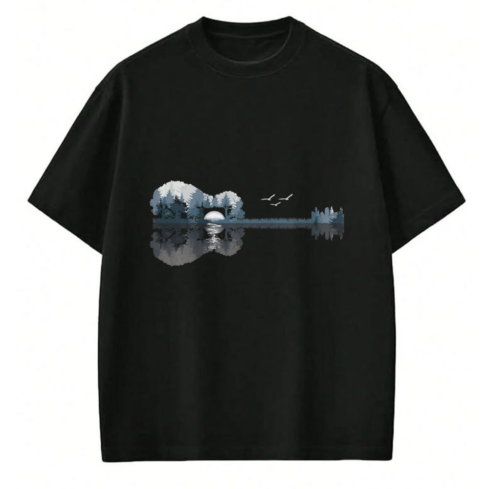Guitar Lover Shirt, Funny Guitar UnisexT-Shirt/Hoodie/Sweatshirt HLT00 - Acoustic Guitar Lake Music Guitarist Musician Men Women T-Shirt, Men, Black, 3X-Large