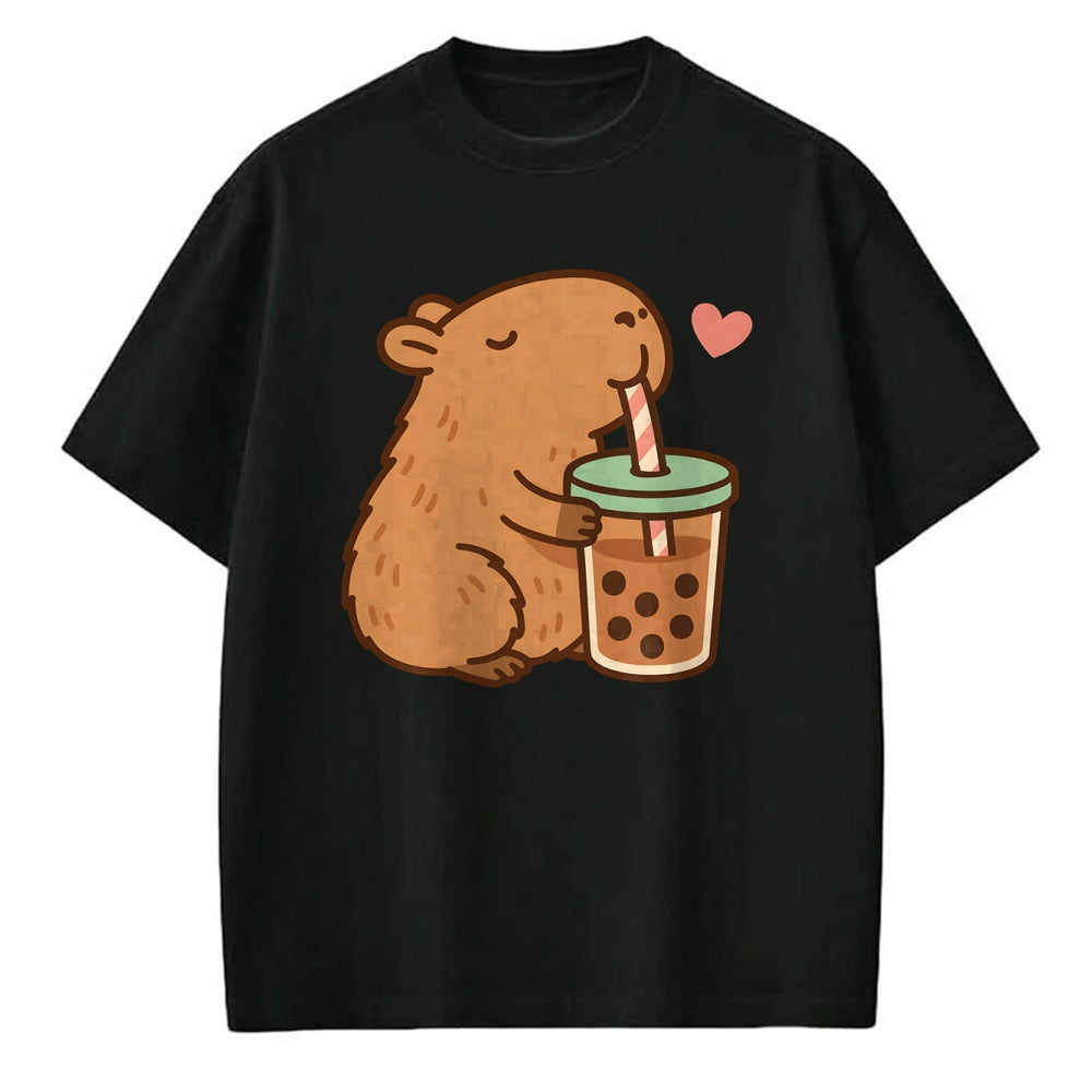 Cute Capybara Shirt, Funny Capybara Unisex T-Shirt/Hoodie/Sweatshirt HLT00 - Cute Capybara Boba Kawaii Bubble Drink Girls Women Long Sleeve T-Shirt