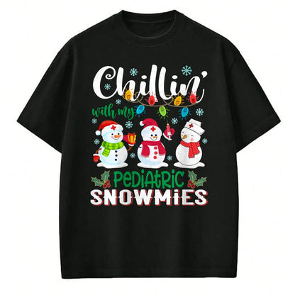Funny Nurse Shirt, Nurse Unisex T-Shirt/Hoodie/Sweatshirt HLT00 - Chillin With My Pediatric Snowmies Nurse Light Christmas T-Shirt