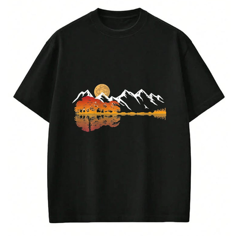 Guitar Lover Shirt, Funny Guitar UnisexT-Shirt/Hoodie/Sweatshirt HLT00 - Guitar Lake Mountain Reflections Shadow Love Guitar Musician T-Shirt, Men, Heather Blue, X-Large