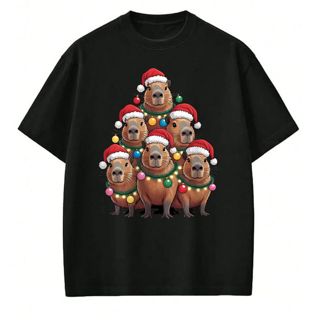 Cute Capybara Shirt, Funny Capybara UnisexT-Shirt/Hoodie/Sweatshirt HLT00 - Capybara Christmas Tree Santa Hat Cute Xmas Boys Kids Men T-Shirt