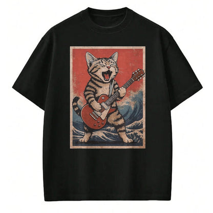 Guitar Lover Shirt, Funny Guitar UnisexT-Shirt/Hoodie/Sweatshirt HLT00 - Cat Playing Guitar Men Women Distressed Rock and Roll T-Shirt, Men, Black, Large