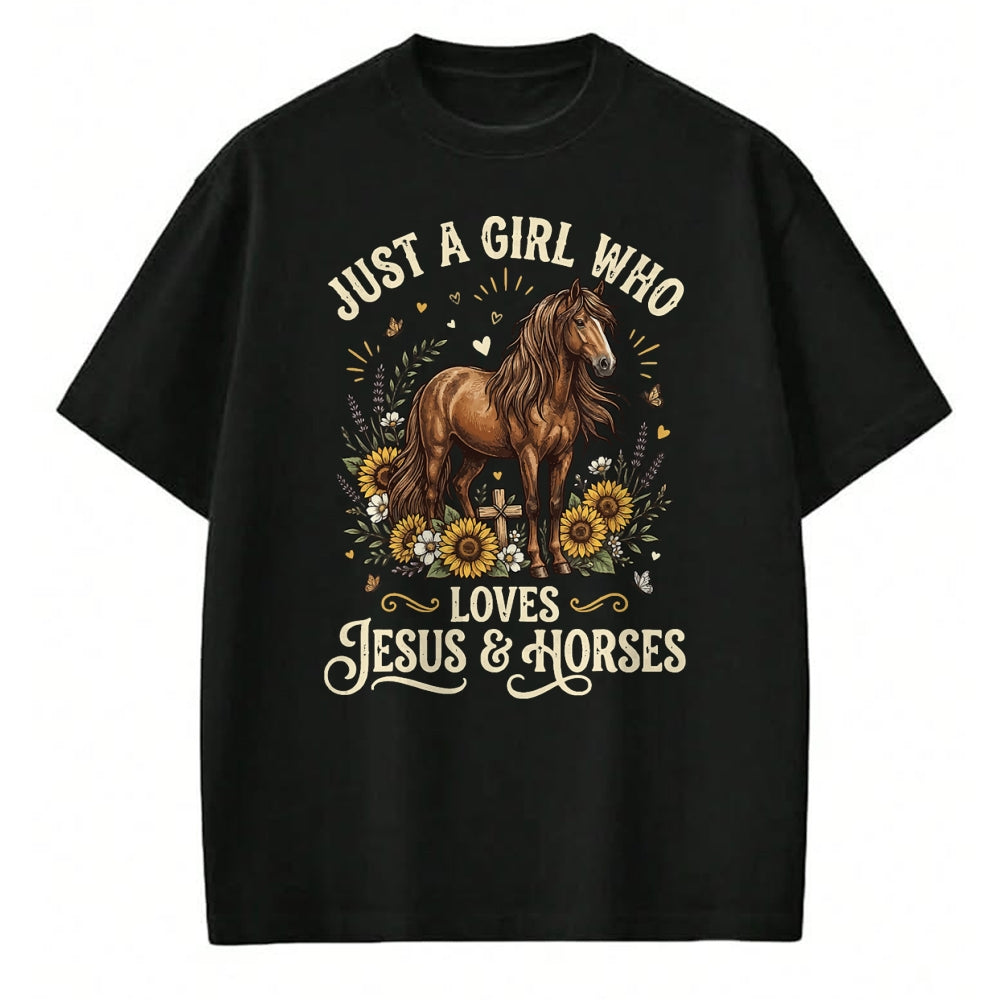 Best Horse Lover Shirt , Funny Horse UnisexT-Shirt/Hoodie/Sweatshirt HLT00 - Just A Girl Who Loves Jesus and Horses T-Shirt (1)