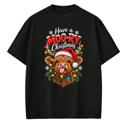 Best Farmer Life Shirt, Funny Farmer UnisexT-Shirt/Hoodie/Sweatshirt HLT00 - Have a Moo-Ry Christmas Highland Cow Christmas Farmers T-Shirt