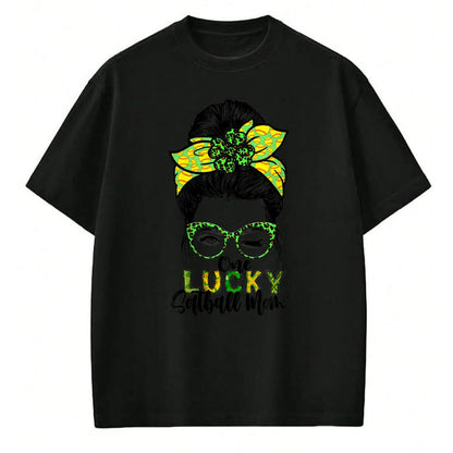Gift for Mom Shirt, Funny Mom Unisex T-Shirt/Hoodie/Sweatshirt HLT00 - One Lucky Softball Mom Green Saint Patricks Day Messy Bun T-Shirt