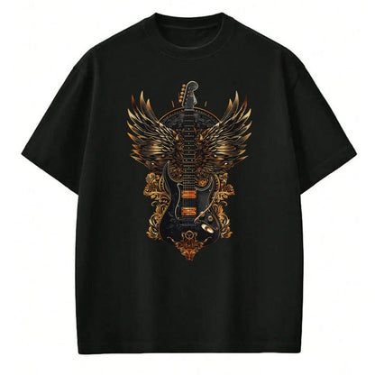 Guitar Lover Shirt, Funny Guitar UnisexT-Shirt/Hoodie/Sweatshirt HLT00 - Electric Guitar Graphic with Fiery Winged Silhouette in Blac T-Shirt