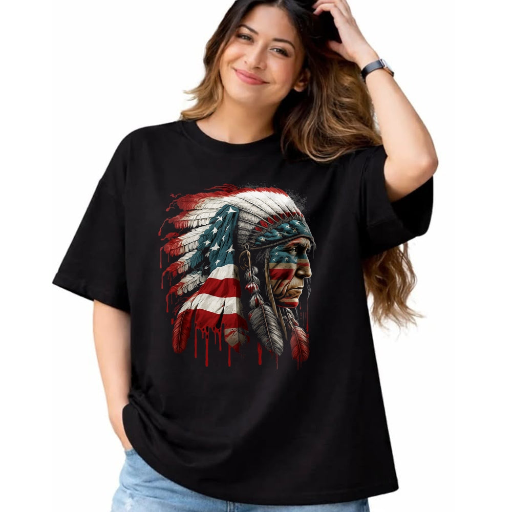 Native American T-Shirts, Vintage Native American Unisex T-Shirt/Hoodie/Sweatshirt HLT00 - Native American Indian Chief American USA Flag