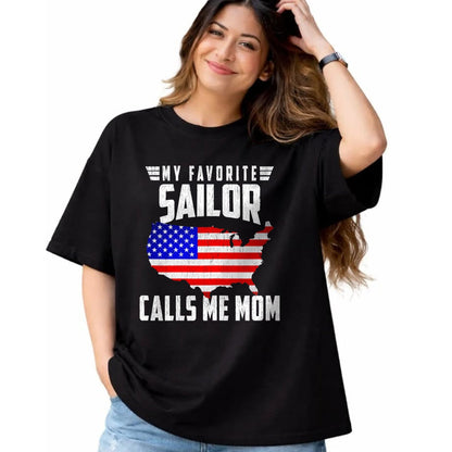 Gift for Mom Shirt, Funny Mom Unisex T-Shirt/Hoodie/Sweatshirt HLT00 - My Favorite Sailor Calls Me Mom USA American Flag T-Shirt