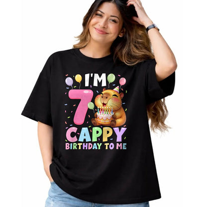 Cute Capybara Shirt, Funny Capybara Unisex T-Shirt/Hoodie/Sweatshirt HLT00 - Kawaii Girl Capybara 7th Birthday to Me Balloons Capy Cake T-Shirt