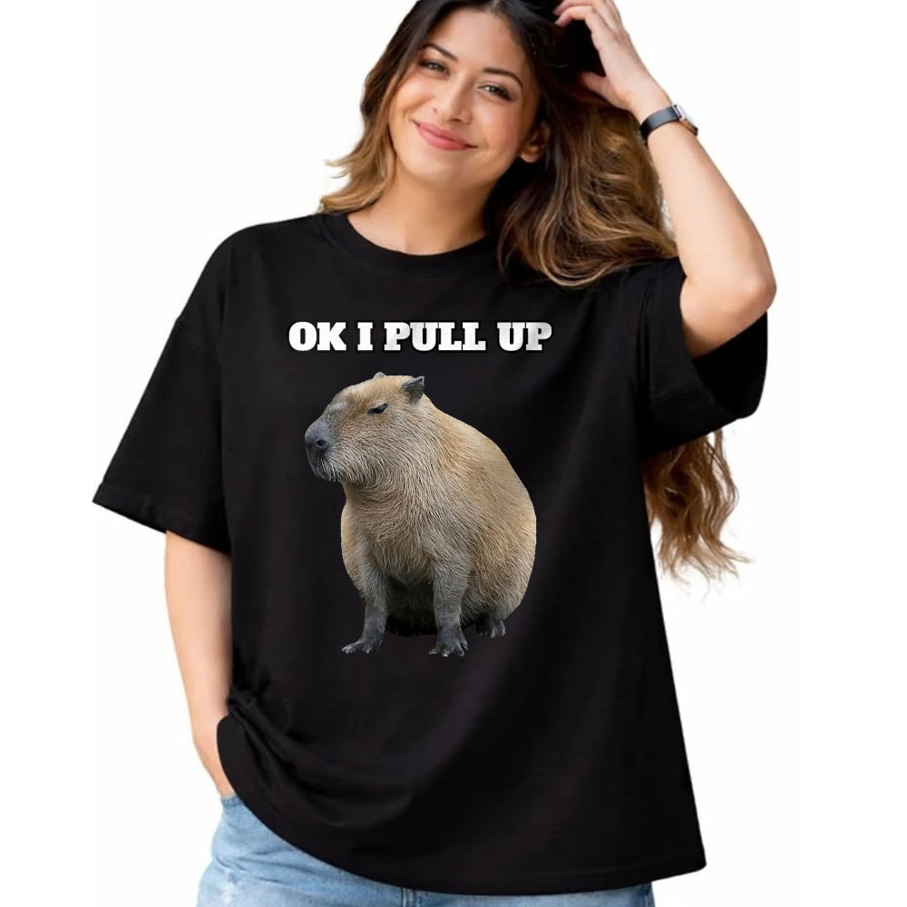 Cute Capybara Shirt, Funny Capybara Unisex T-Shirt/Hoodie/Sweatshirt HLT00 - Ok I Pull Up Capybara T-Shirt, Men, Black, Small