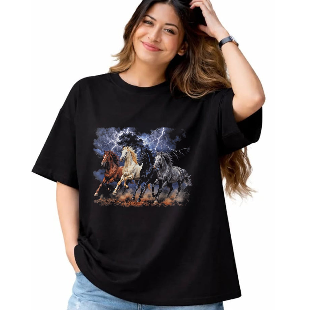 Best Horse Lover Shirt , Funny Horse UnisexT-Shirt/Hoodie/Sweatshirt HLT00 - Running Horses Vintage 90s Lightning Storm Western Cowboy T-Shirt