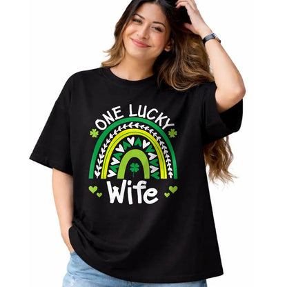 Best Wife Shirt, Wife and Husband Unisex T-Shirt/Hoodie/Sweatshirt HLT00 - Gift for wife T shirt, lucky wife   One Lucky Wife Boho Rainbow St Patricks Day Shamrock T-Shirt (1)