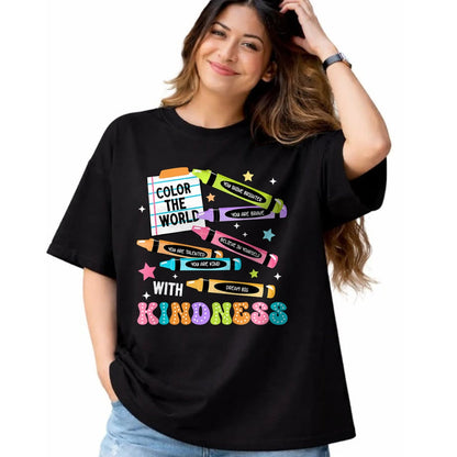 Best Teacher Shirt, Funny Teacher UnisexT-Shirt/Hoodie/Sweatshirt HLT00 - Color The World with Kindness Crayon Positivity Teacher T-Shirt
