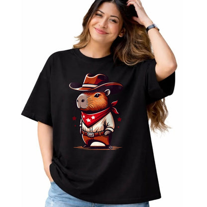 Cute Capybara Shirt, Funny Capybara Unisex T-Shirt/Hoodie/Sweatshirt HLT00 - Western Capybara Cowboy T-Shirt