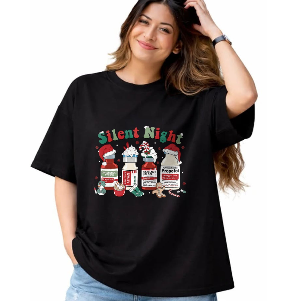 Funny Nurse Shirt, Nurse Unisex T-Shirt/Hoodie/Sweatshirt HLT00 - Retro Propofol Silent Night ICU Nurses Funny Merry Christmas T-Shirt