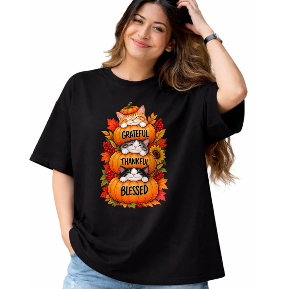 Best Thanksgiving Family Shirt , Funny Thanksgiving UnisexT-Shirt/Hoodie/Sweatshirt HLT00 - Grateful Thankful Blessed Cats Pumpkin Thanksgiving Fall T-Shirt