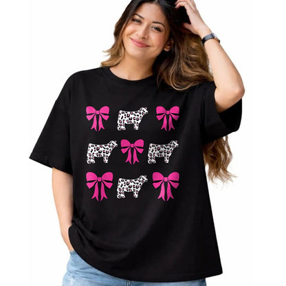 Best Farmer Life Shirt, Funny Farmer UnisexT-Shirt/Hoodie/Sweatshirt HLT00 - Show Steer Girl Cheetah Bows T-Shirt