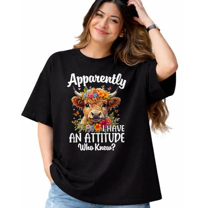 Best Farmer Life Shirt, Funny Farmer UnisexT-Shirt/Hoodie/Sweatshirt HLT00 - Apparently I Have an Attitude Who Knew Highland Cow Print T-Shirt