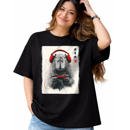 Cute Capybara Shirt, Funny Capybara Unisex T-Shirt/Hoodie/Sweatshirt HLT00 - Japanese Capybara Gamer Video Games Graphic Funny Capybara T-Shirt