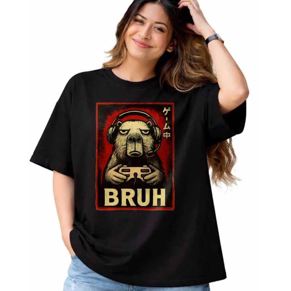 Cute Capybara Shirt, Funny Capybara Unisex T-Shirt/Hoodie/Sweatshirt HLT00 - Funny Capybara Gamer Bruh Graphic Tee Men Boys Teens Gaming T-Shirt