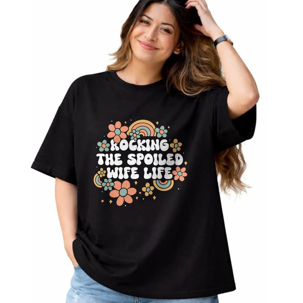 Best Wife Shirt, Wife and Husband Unisex T-Shirt/Hoodie/Sweatshirt HLT00 - Gift for wife T shirt, spoiled wife   Women Rocking The Spoiled Wife Life Flower Groovy T-Shirt (1)