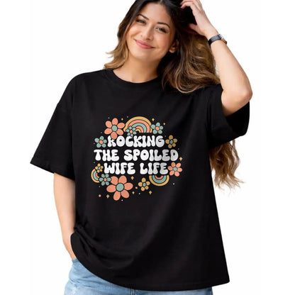 Best Wife Shirt, Wife and Husband Unisex T-Shirt/Hoodie/Sweatshirt HLT00 - Gift for wife T shirt, spoiled wife   Women Rocking The Spoiled Wife Life Flower Groovy T-Shirt (1)