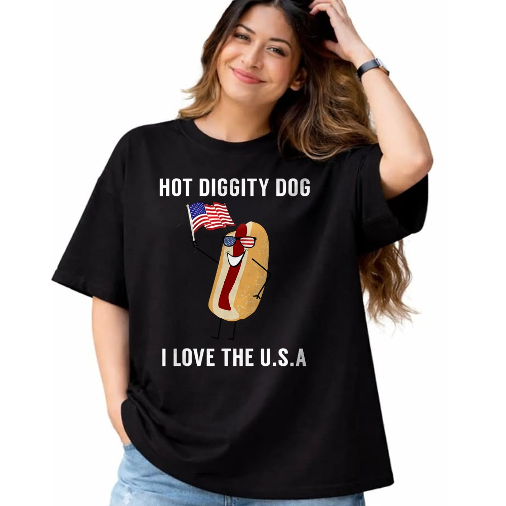 Dog Love Shirt, Dog Lover Gift T-Shirt/Hoodie/Sweatshirt HLT00 - Hot Diggity Dog I Love USA - Funny Fourth of July T-Shirt