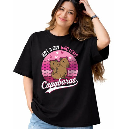Cute Capybara Shirt, Funny Capybara Unisex T-Shirt/Hoodie/Sweatshirt HLT00 - Just a Girl who Loves Capybaras T-Shirt (7)